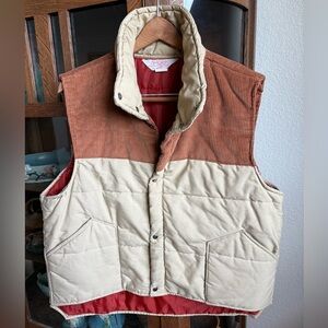 Vintage BEST “Jim the Catfish Hunter”Two Tone Brown Vest Men’s Sz. XL